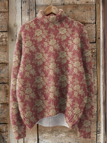 Rose | Retro Rose Print Turtleneck Sweater