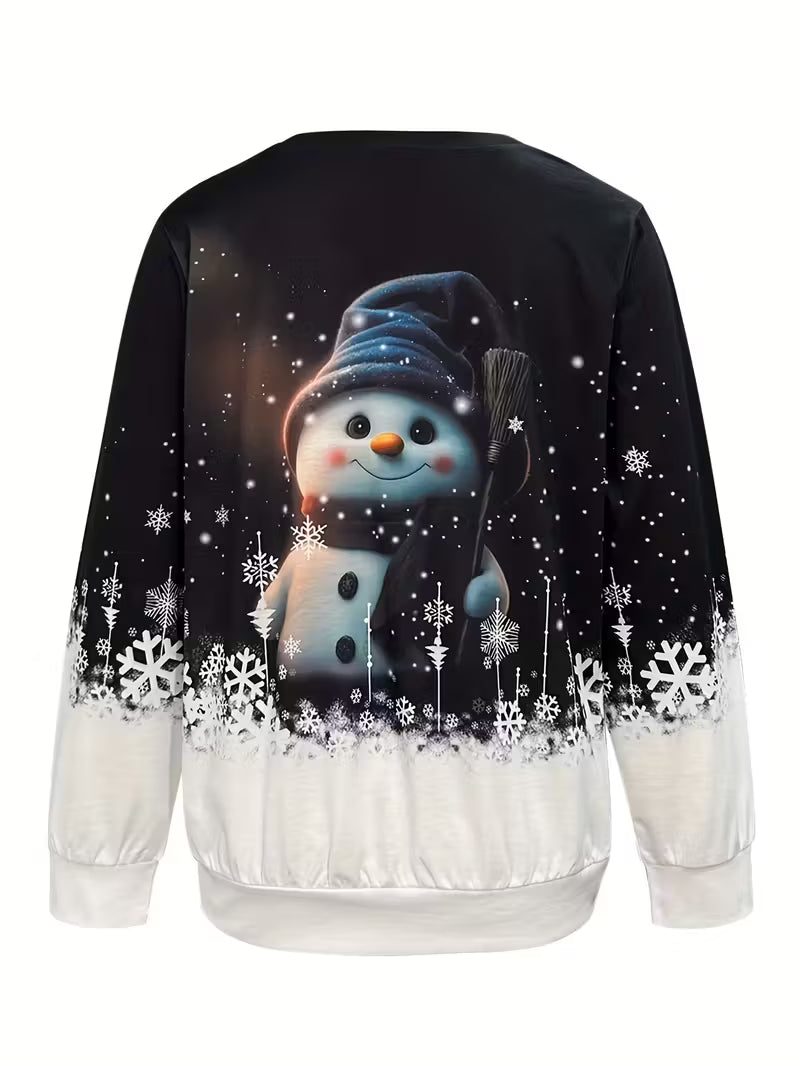 Sparkling Snowman Scene Graphic Sweatshirt