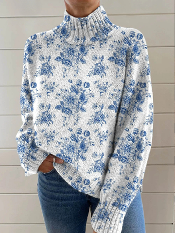 Poppy | Blue Blossom Turtleneck Sweater