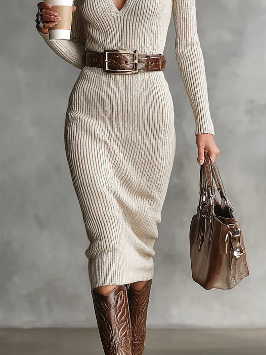 Women’s Collared Ribbed Knit Bodycon Dress