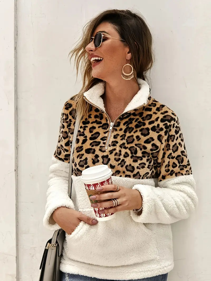 Ayla | Cozy Leopard Half-Zip Pullover