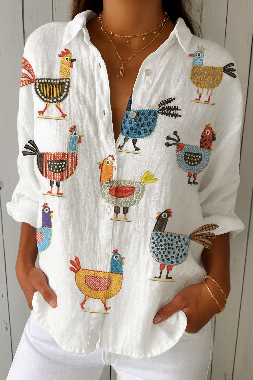 Bella – Embroidered Hen Blouse
