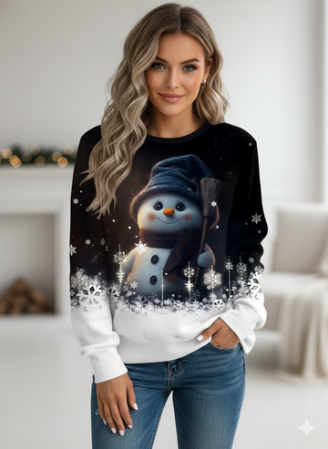 Sparkling Snowman Scene Graphic Sweatshirt