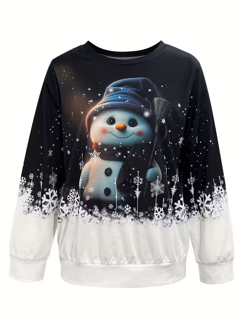 Sparkling Snowman Scene Graphic Sweatshirt