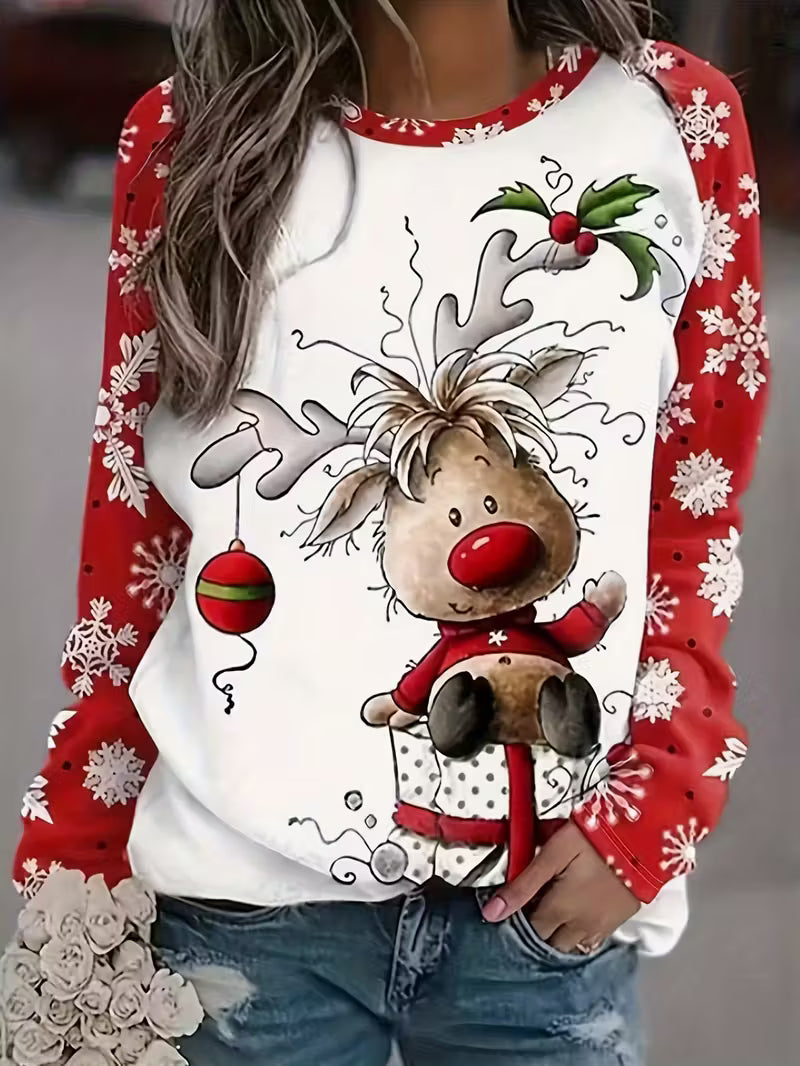 Whimsical Reindeer Raglan Christmas Tee