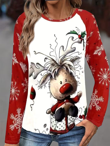 Whimsical Reindeer Raglan Christmas Tee