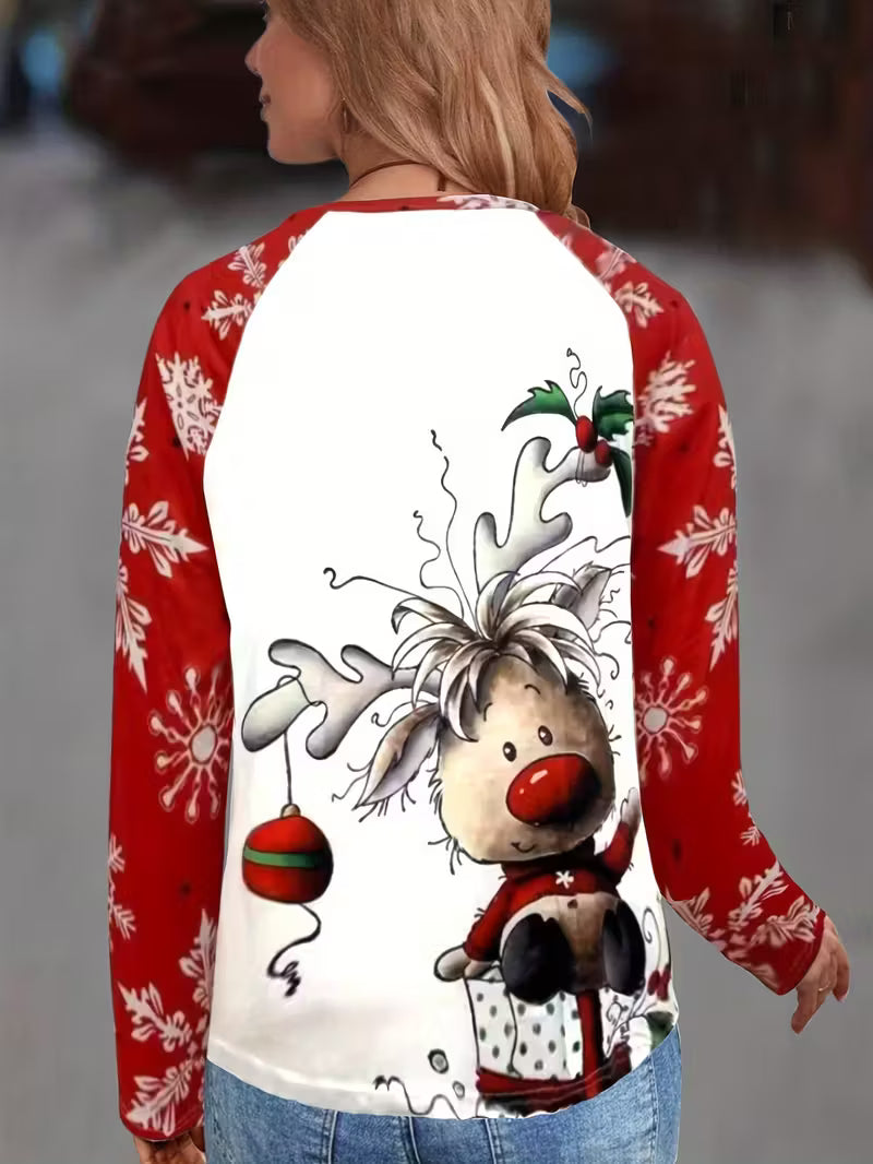 Whimsical Reindeer Raglan Christmas Tee