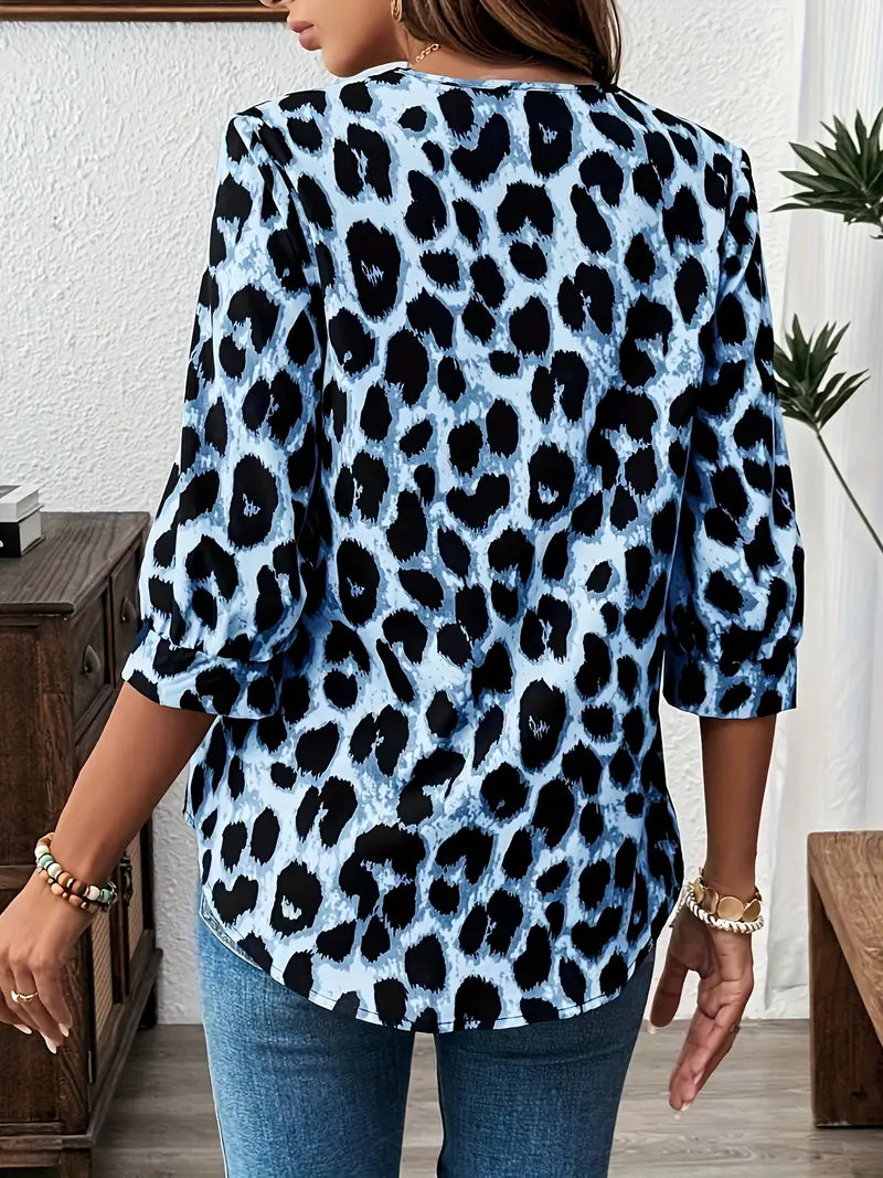 Leni | Wild Blue Leopard Blouse