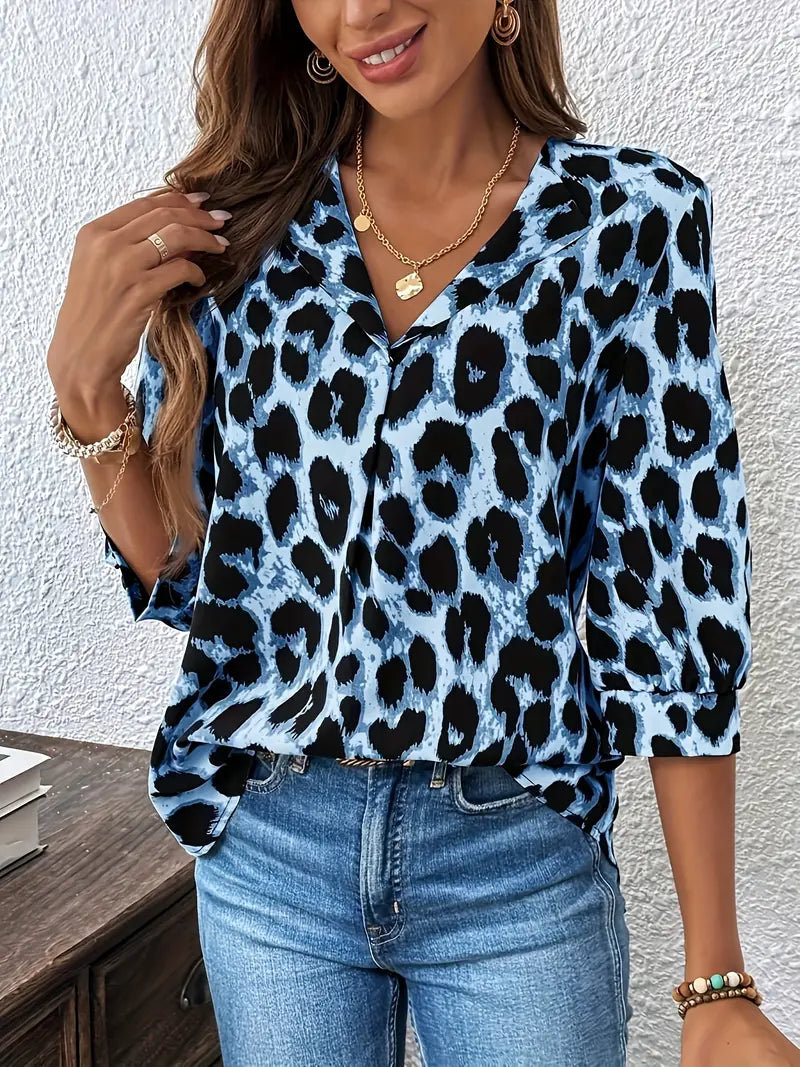 Leni | Wild Blue Leopard Blouse